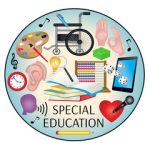 Special Education icon featuring diverse learning tools and support symbols.